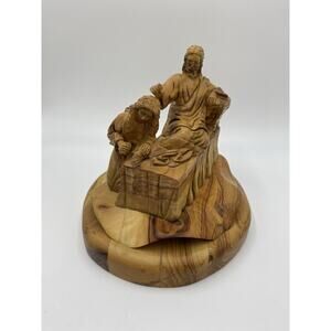 Munir Twemeh Hand Carved Olive Wood Jesus And Mary Magdalene Feet Washing 6.5x8